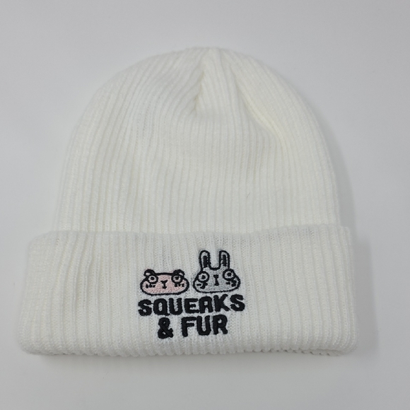 Squeaks & Fur Accessories - Squeaks & Fur Ribbed Knit Beanie 🤍 Animal Logo Winter Hat EUC
